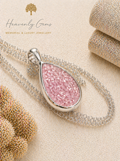 Sterling Silver Large Teardrop Memorial Necklace
