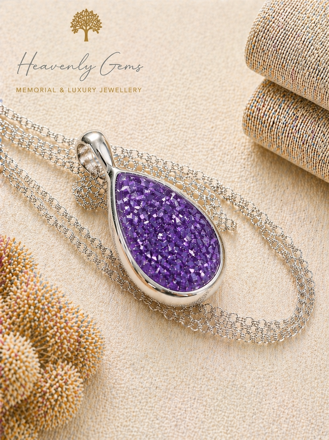 Sterling Silver Large Teardrop Memorial Necklace