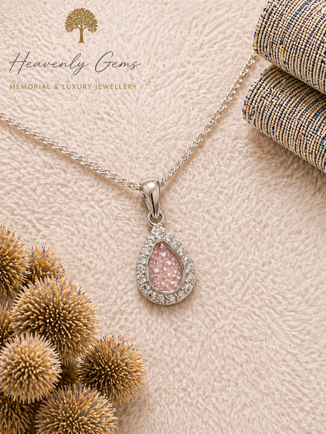 Pear Diamanté Memorial Necklace UK Ashes Jewellery