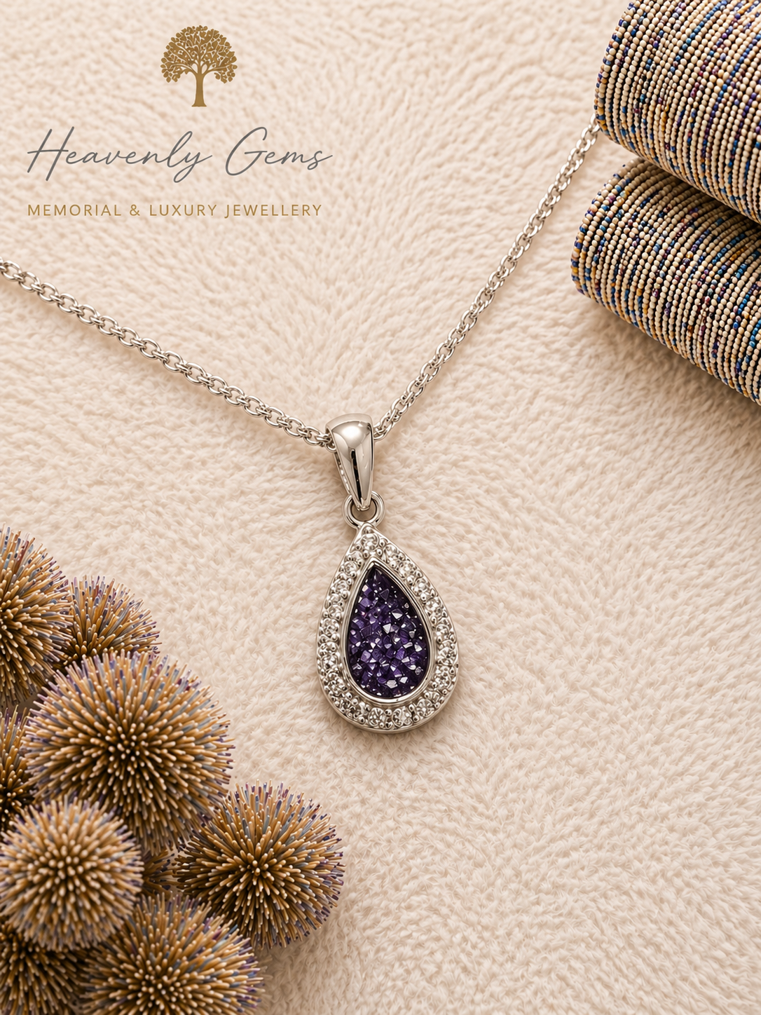 Pear Diamanté Memorial Necklace UK Ashes Jewellery
