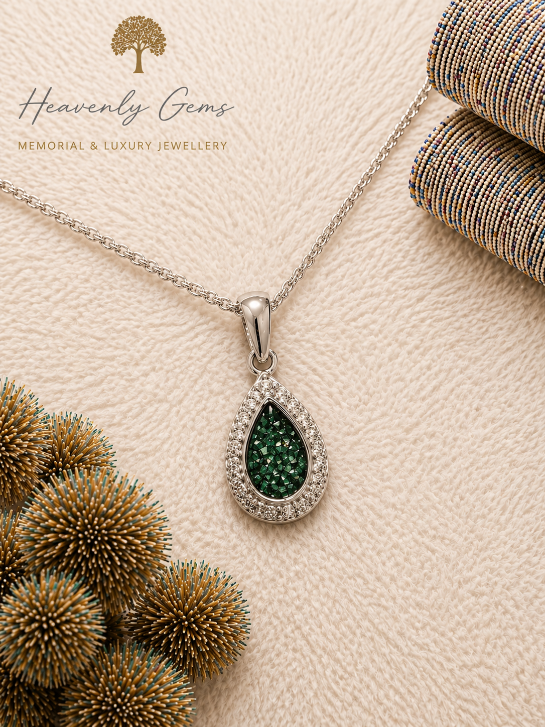 Pear Diamanté Memorial Necklace UK Ashes Jewellery