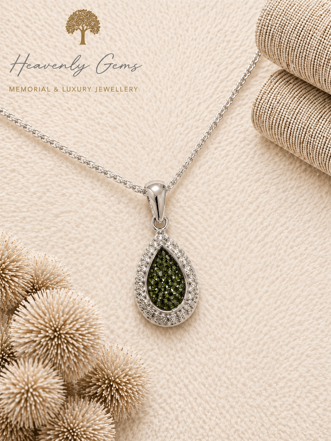 Pear Diamanté Memorial Necklace UK Ashes Jewellery