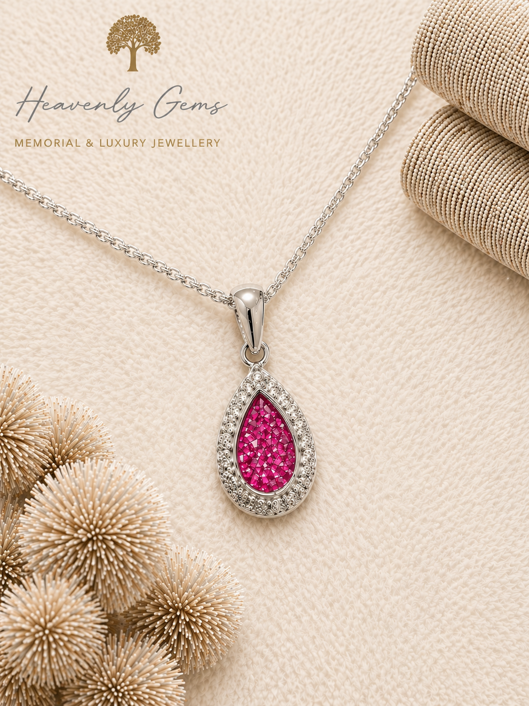 Pear Diamanté Memorial Necklace UK Ashes Jewellery