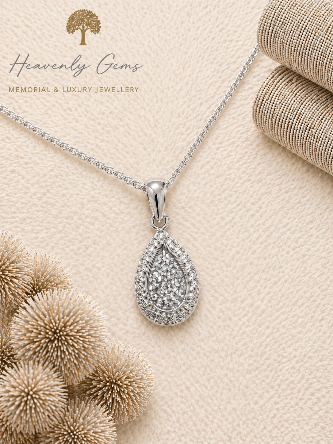 Pear Diamanté Memorial Necklace UK Ashes Jewellery