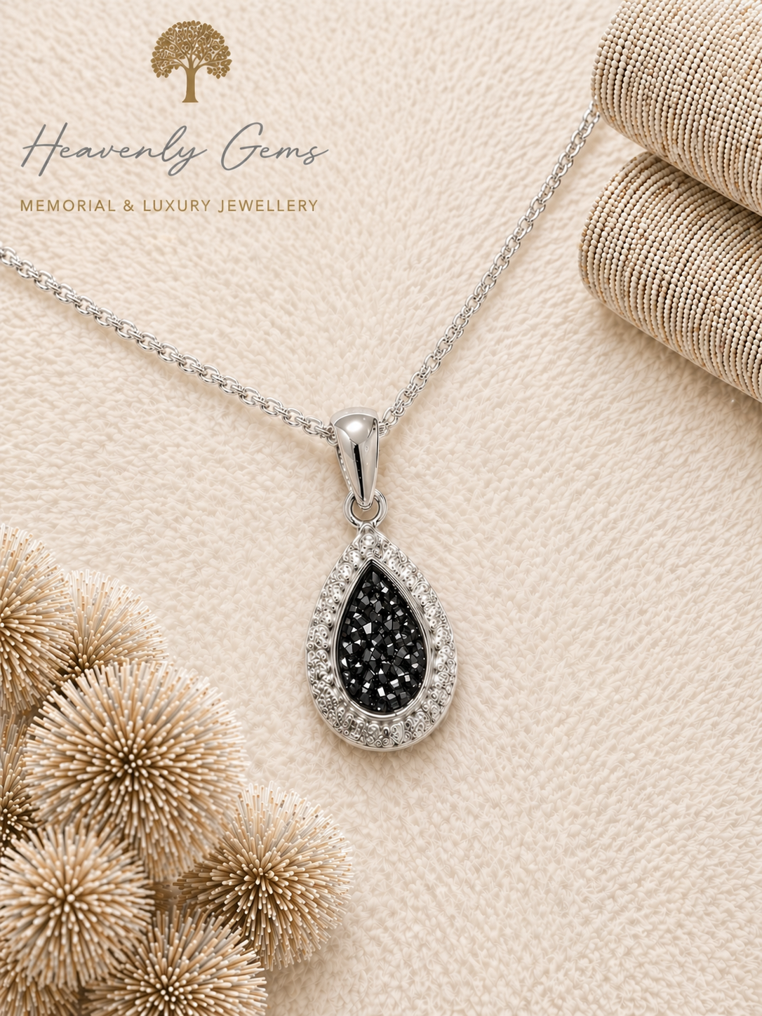 Pear Diamanté Memorial Necklace UK Ashes Jewellery