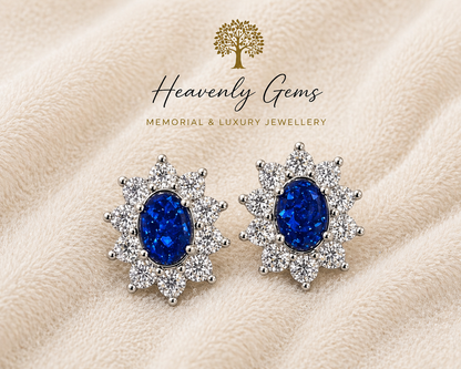 Oval Diamanté Memorial Ashes Earrings UK – Sterling Silver Cremation Jewellery