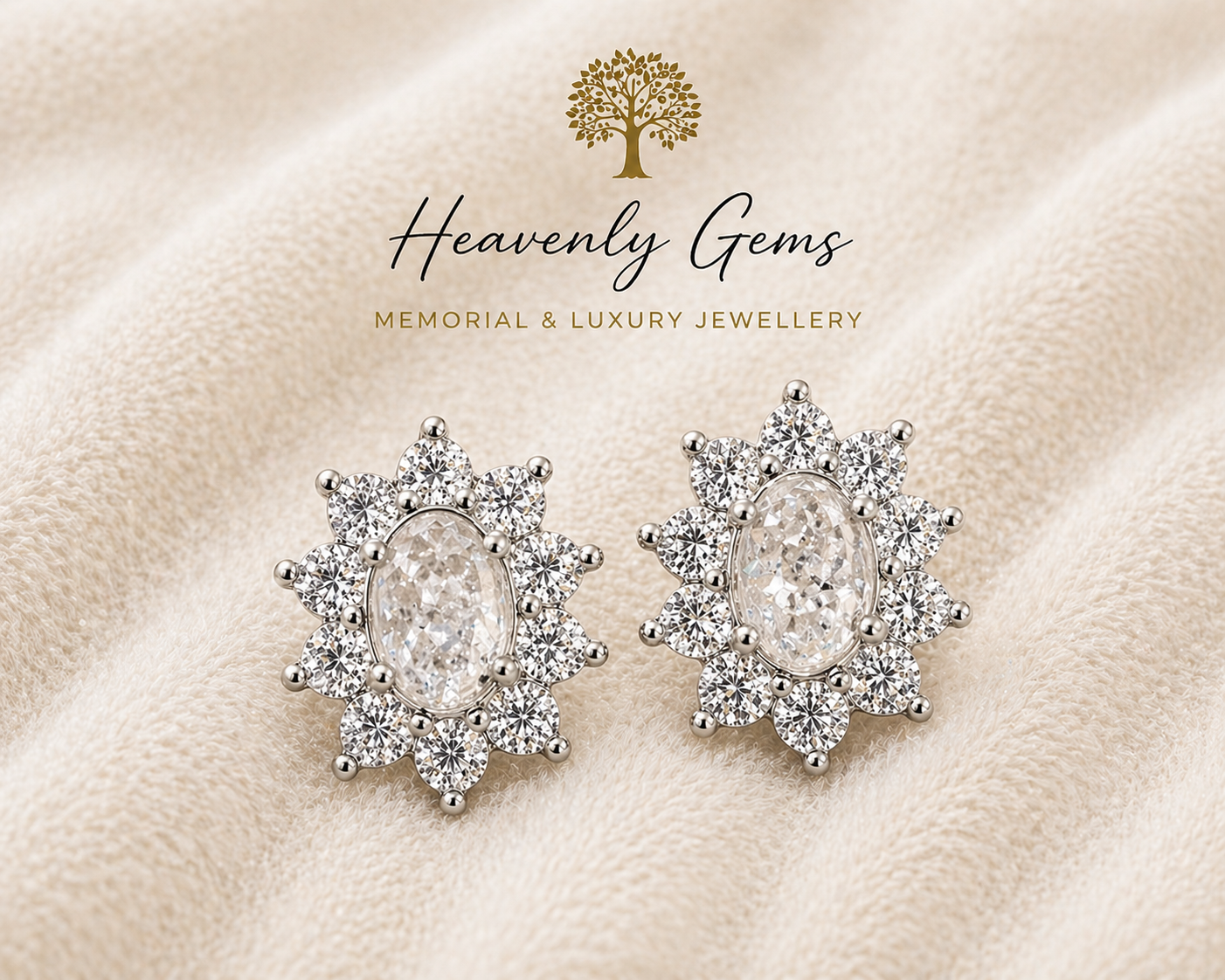 Oval Diamanté Memorial Ashes Earrings UK – Sterling Silver Cremation Jewellery