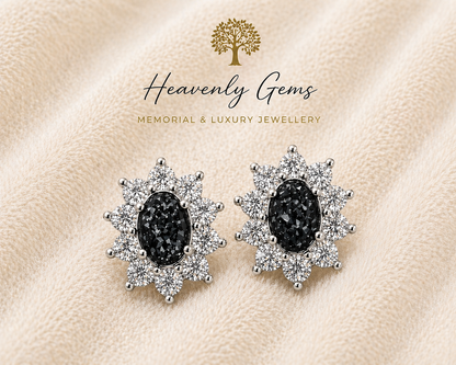 Oval Diamanté Memorial Ashes Earrings UK – Sterling Silver Cremation Jewellery