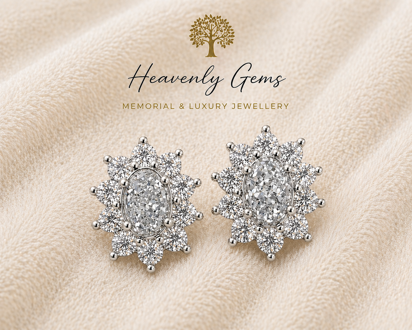 Oval Diamanté Memorial Ashes Earrings UK – Sterling Silver Cremation Jewellery