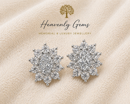 Oval Diamanté Memorial Ashes Earrings UK – Sterling Silver Cremation Jewellery