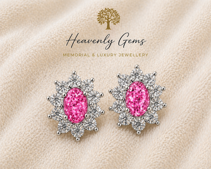 Oval Diamanté Memorial Ashes Earrings UK – Sterling Silver Cremation Jewellery