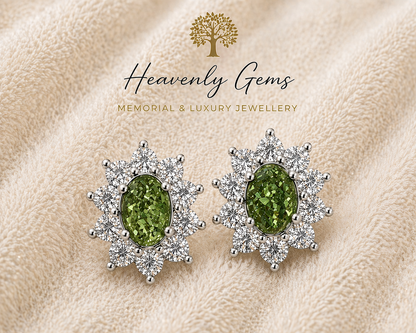 Oval Diamanté Memorial Ashes Earrings UK – Sterling Silver Cremation Jewellery