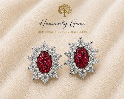 Oval Diamanté Memorial Ashes Earrings UK – Sterling Silver Cremation Jewellery