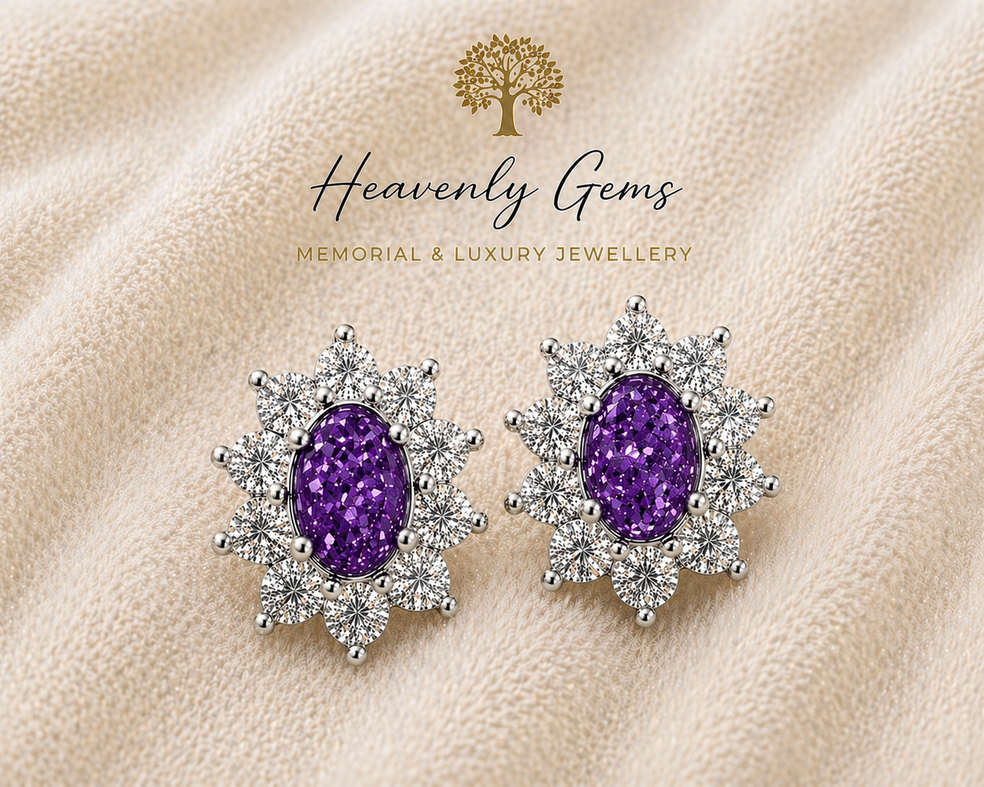 Oval Diamanté Memorial Ashes Earrings UK – Sterling Silver Cremation Jewellery