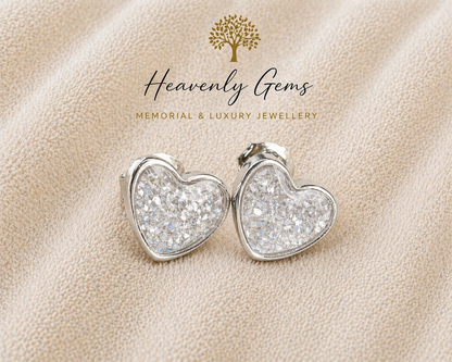 Heart Stud Memorial Ashes Earrings UK – Sterling Silver Cremation Jewellery