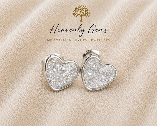 Heart Stud Memorial Ashes Earrings UK – Sterling Silver Cremation Jewellery