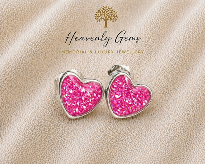 Heart Stud Memorial Ashes Earrings UK – Sterling Silver Cremation Jewellery