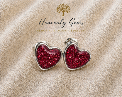 Heart Stud Memorial Ashes Earrings UK – Sterling Silver Cremation Jewellery