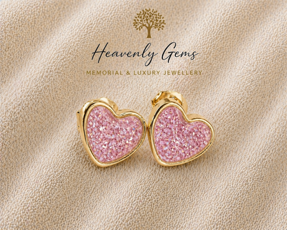 Heart Stud Memorial Ashes Earrings UK – Sterling Silver Cremation Jewellery