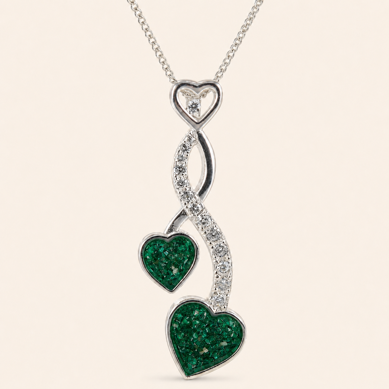 Amara Sterling Silver Double Heart Memorial Necklace