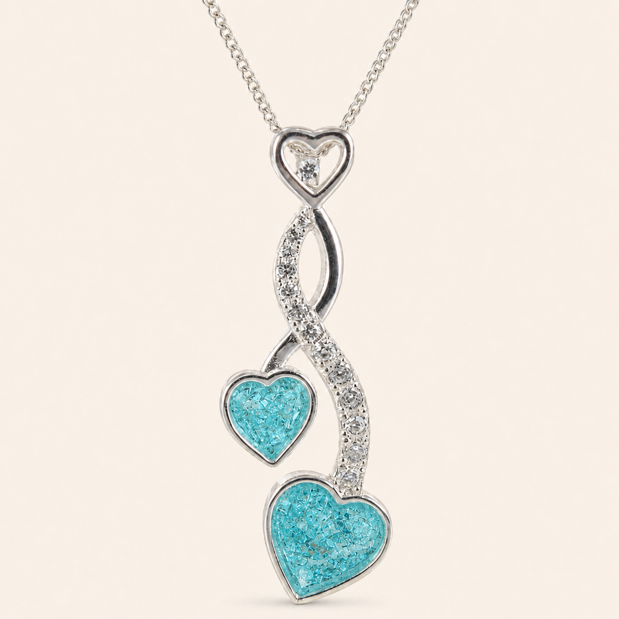 Amara Sterling Silver Double Heart Memorial Necklace