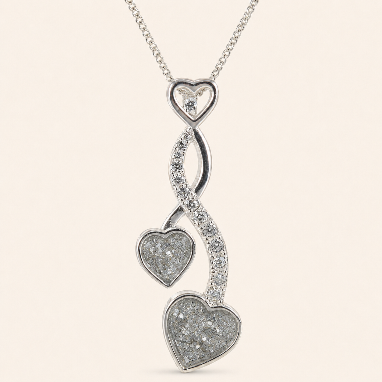 Amara Sterling Silver Double Heart Memorial Necklace