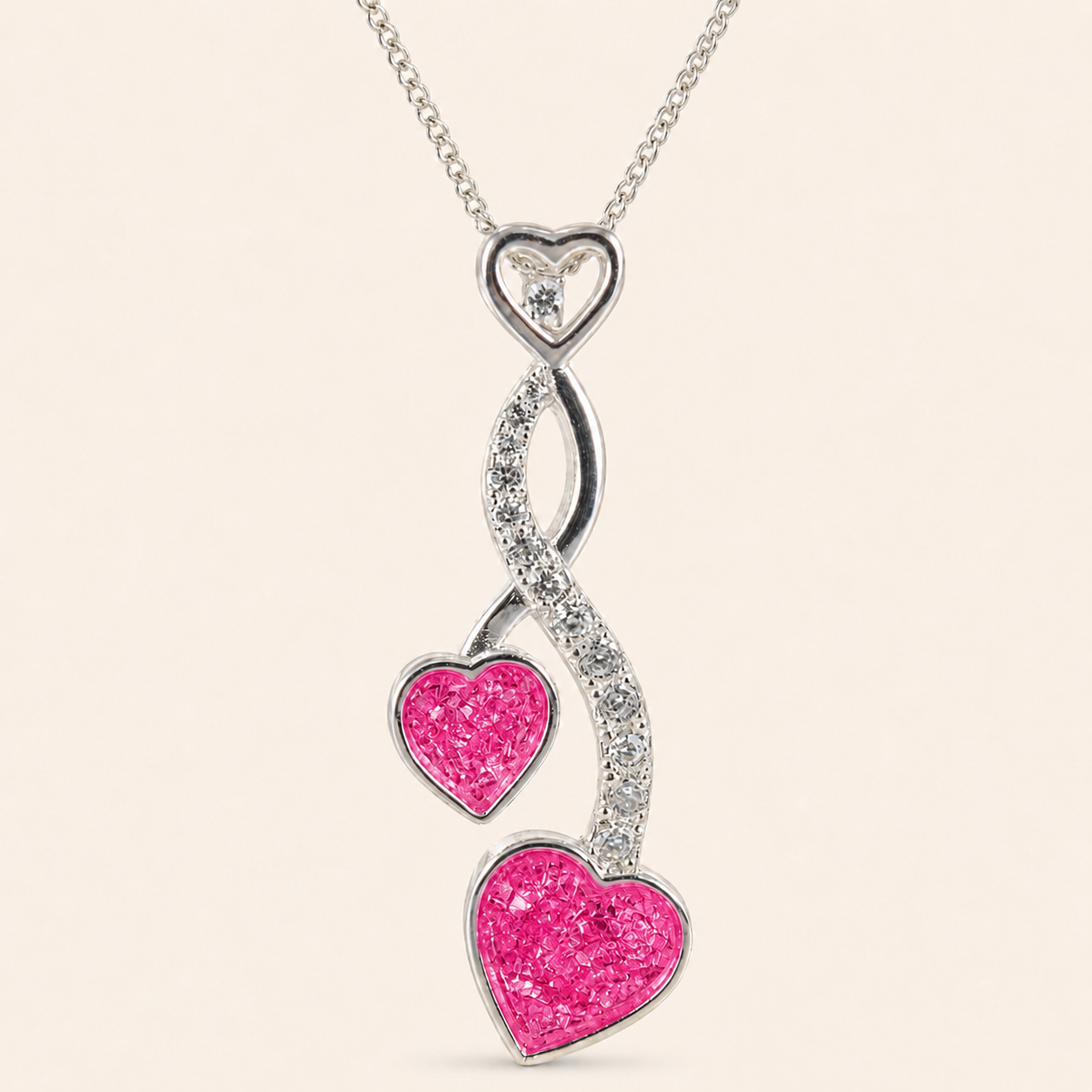 Amara Sterling Silver Double Heart Memorial Necklace