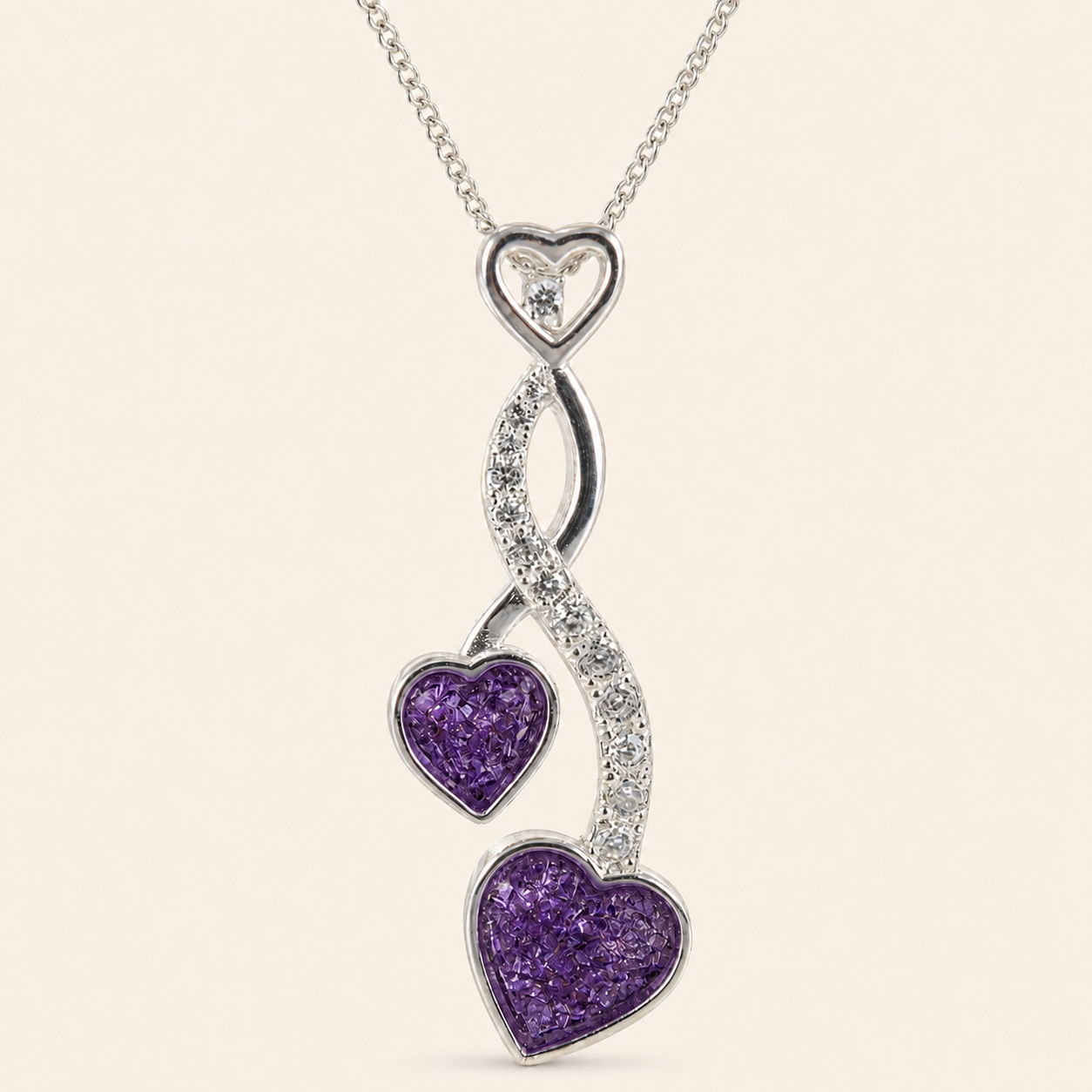 Amara Sterling Silver Double Heart Memorial Necklace
