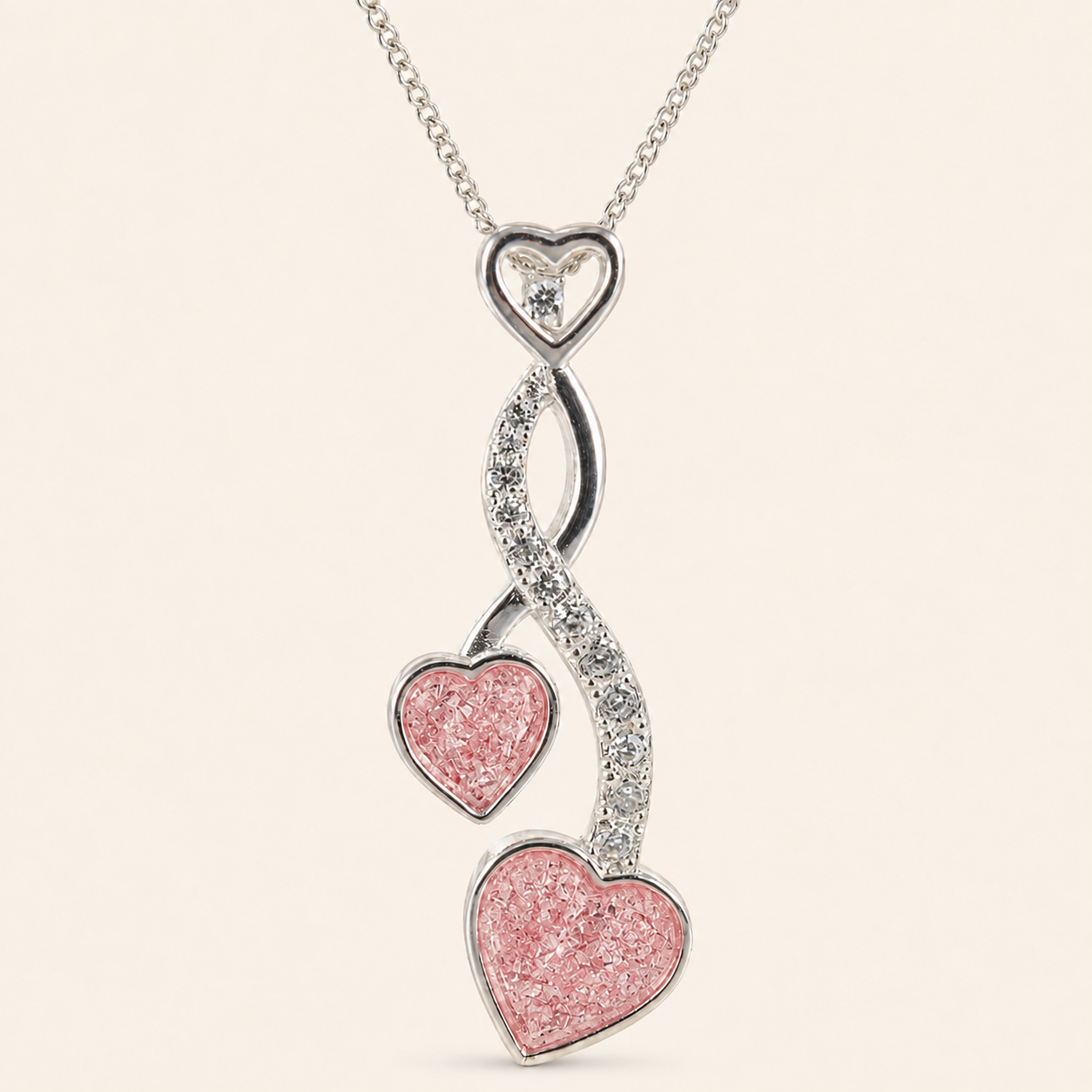 Amara Sterling Silver Double Heart Memorial Necklace