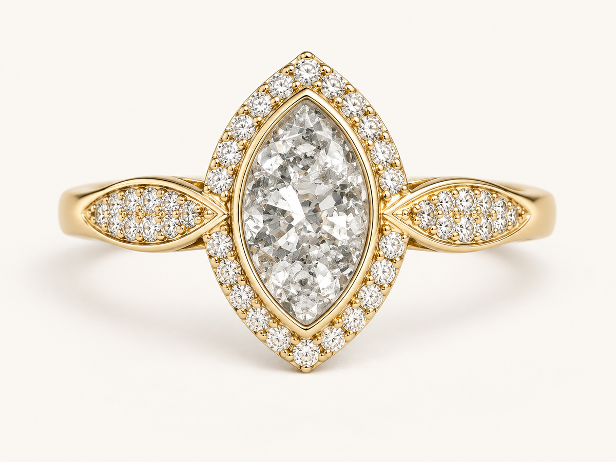 9ct Gold Anne Crystal Marquise Memorial Ashes Ring