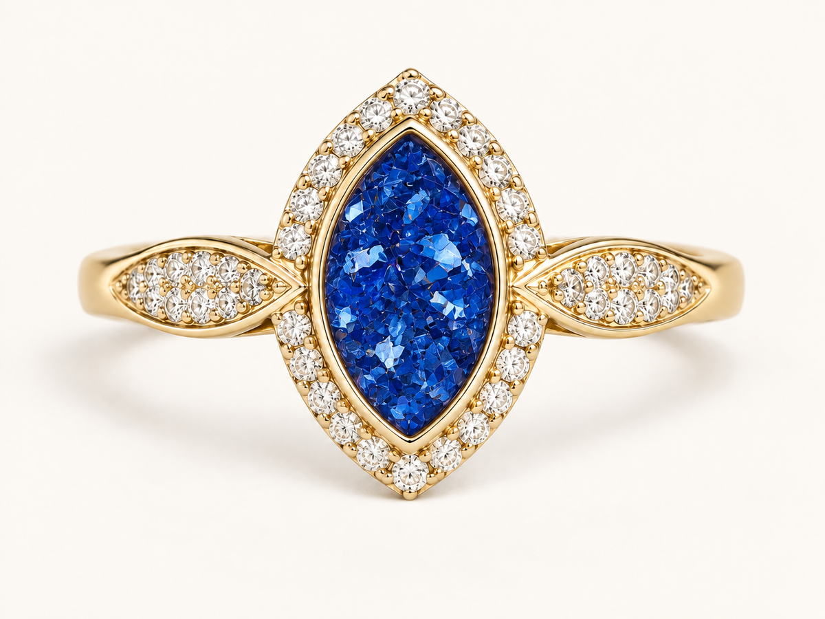 9ct Gold Anne Crystal Marquise Memorial Ashes Ring