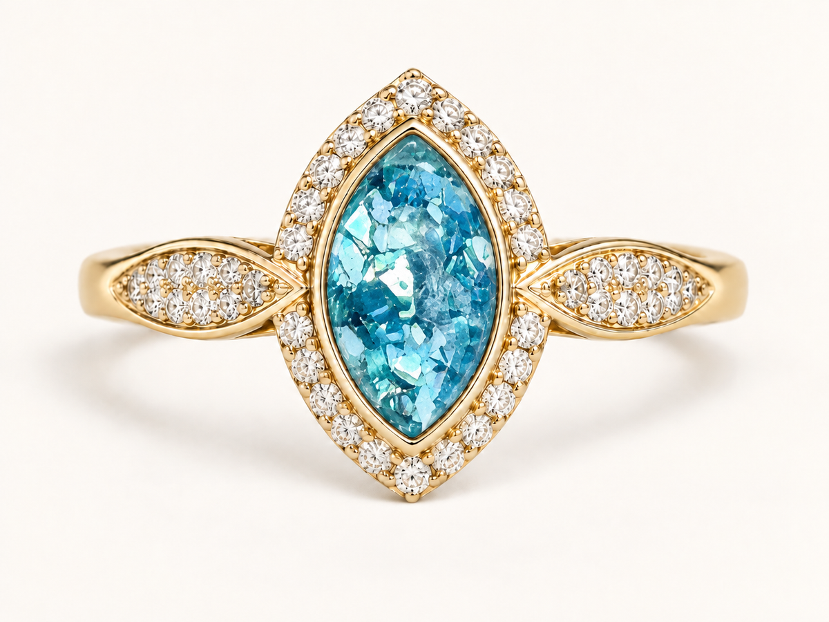 9ct Gold Anne Crystal Marquise Memorial Ashes Ring