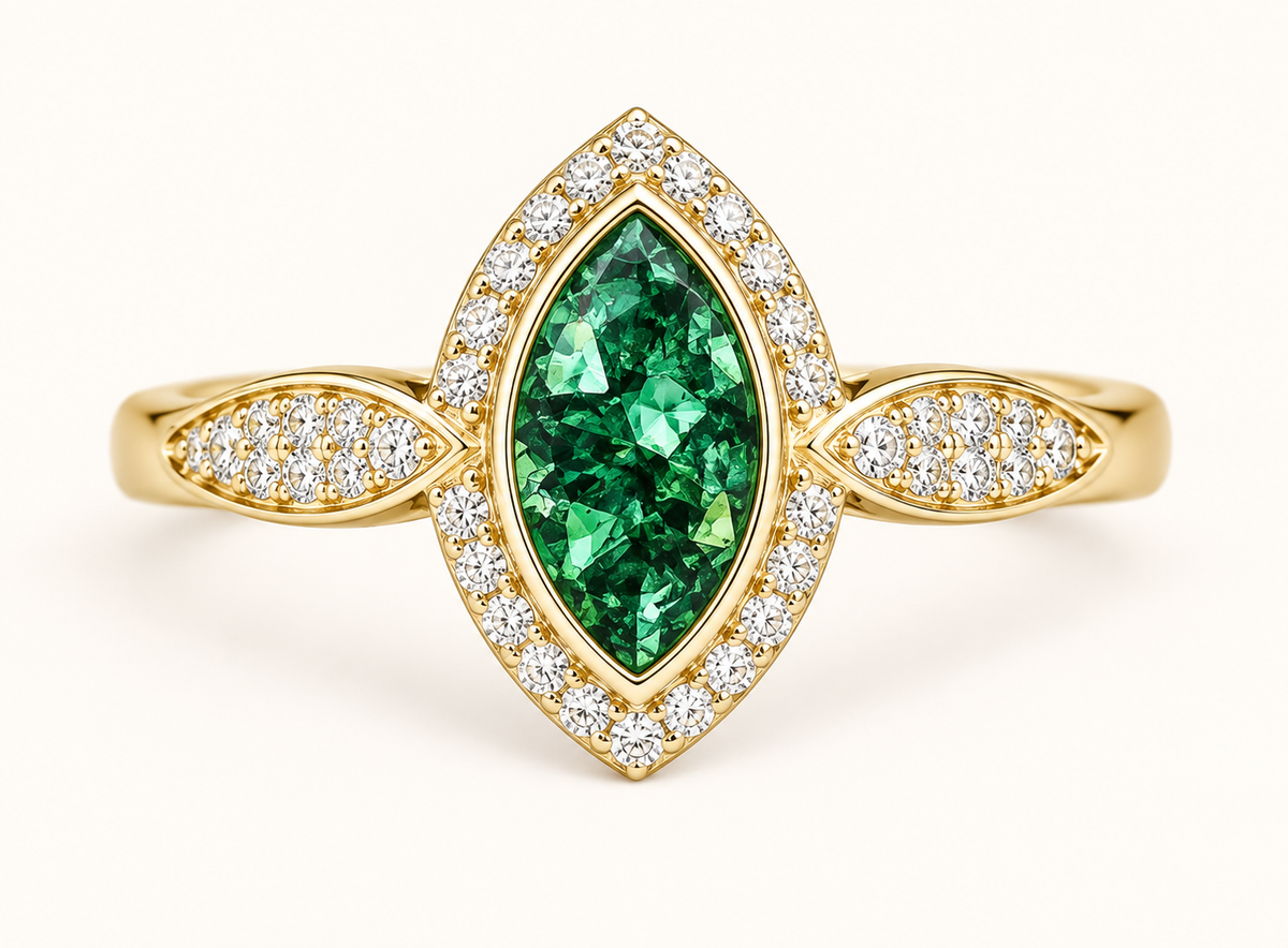 9ct Gold Anne Crystal Marquise Memorial Ashes Ring