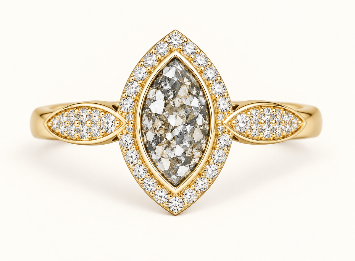 9ct Gold Anne Crystal Marquise Memorial Ashes Ring