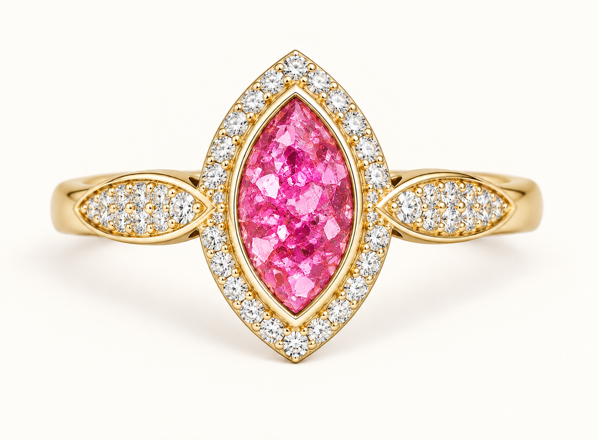 9ct Gold Anne Crystal Marquise Memorial Ashes Ring