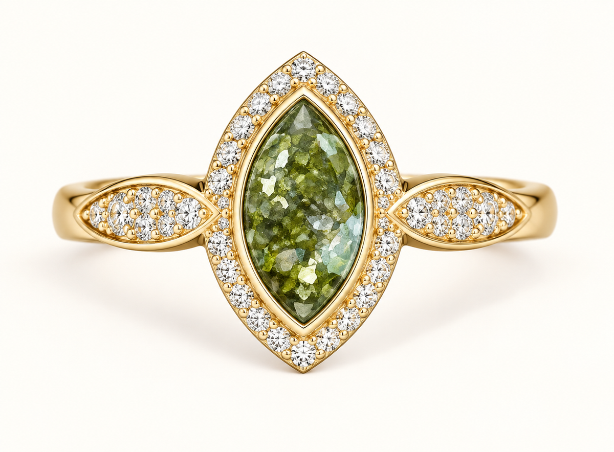 9ct Gold Anne Crystal Marquise Memorial Ashes Ring