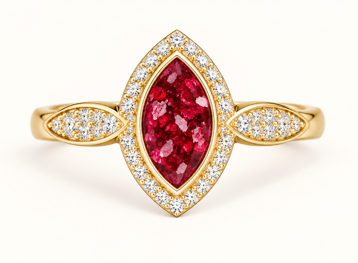 9ct Gold Anne Crystal Marquise Memorial Ashes Ring