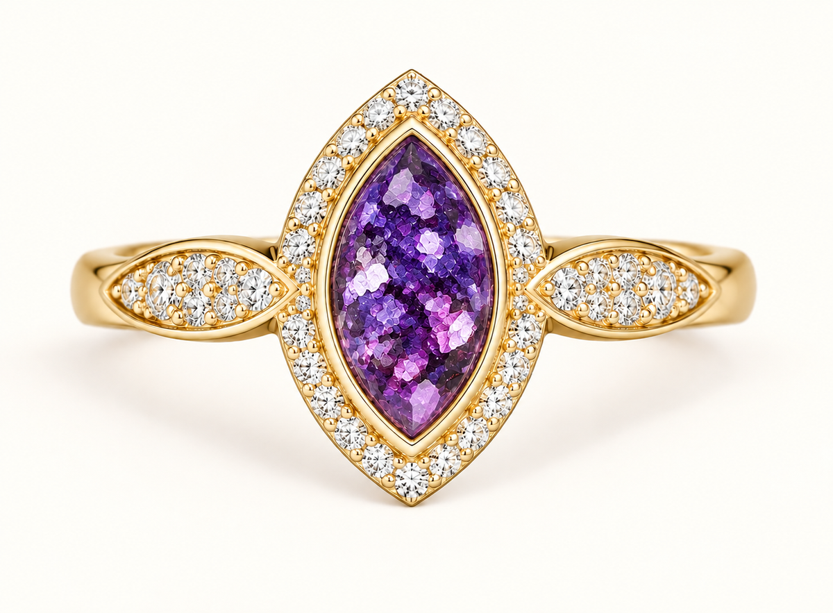 9ct Gold Anne Crystal Marquise Memorial Ashes Ring