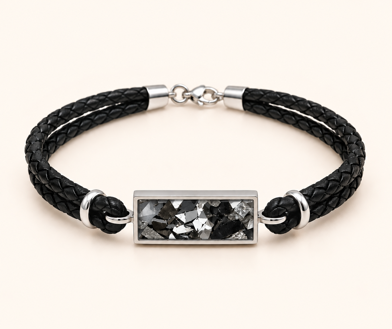 Men’s Double Braid Leather Memorial Ashes Bracelet