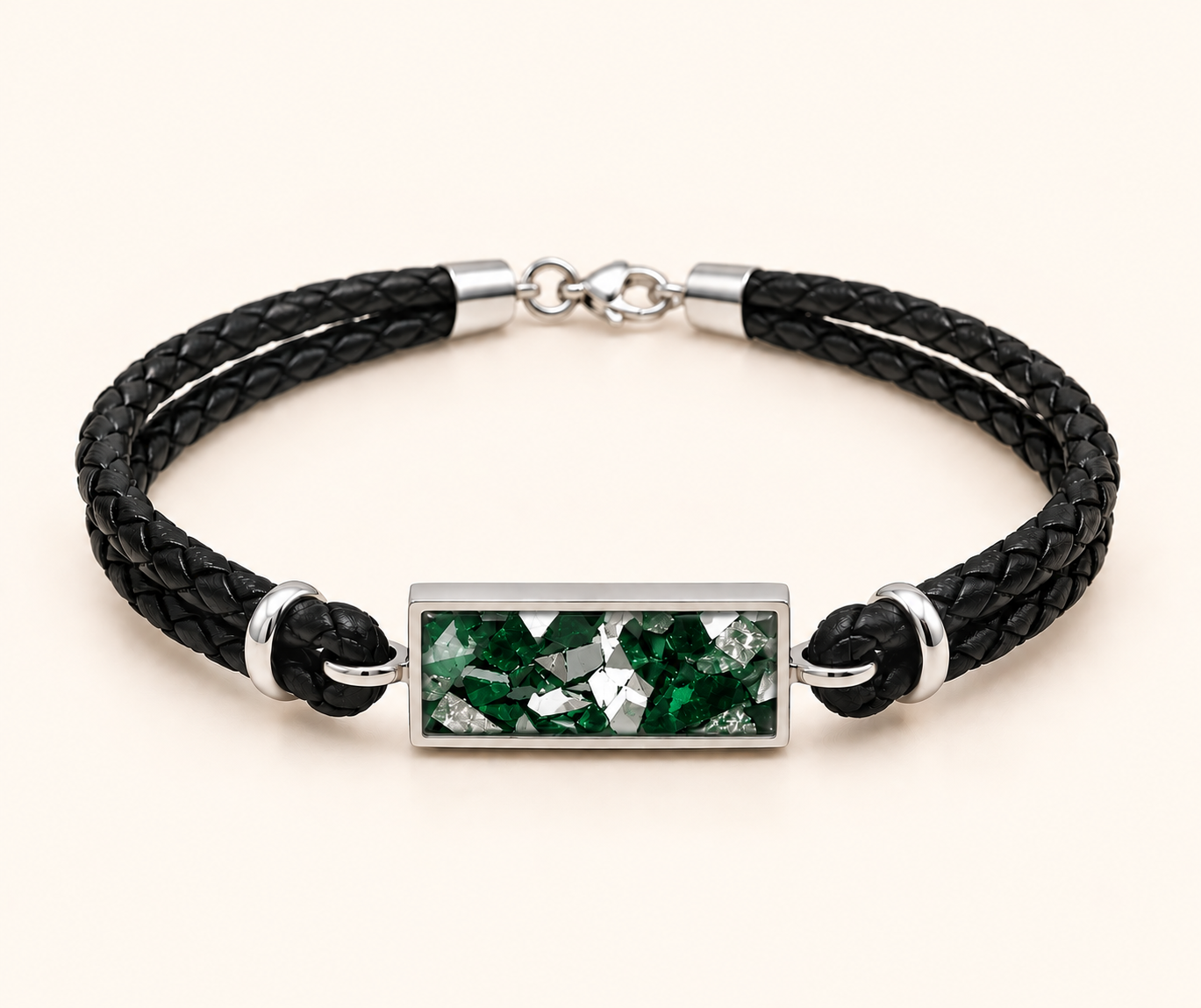 Men’s Double Braid Leather Memorial Ashes Bracelet