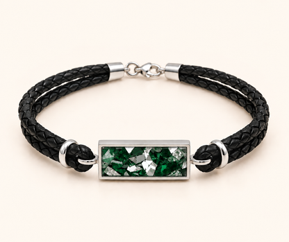 Men’s Double Braid Leather Memorial Ashes Bracelet