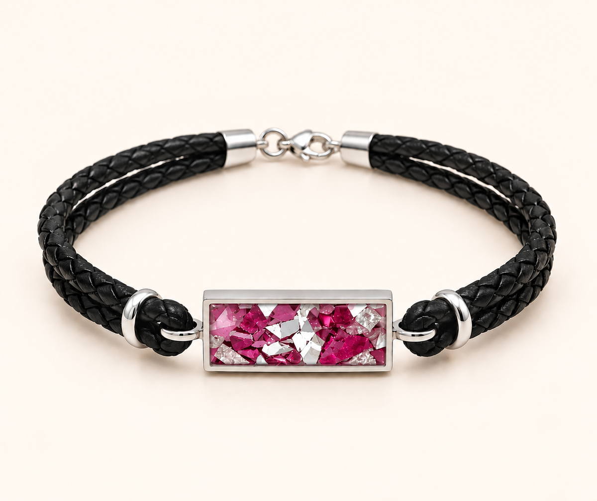 Men’s Double Braid Leather Memorial Ashes Bracelet