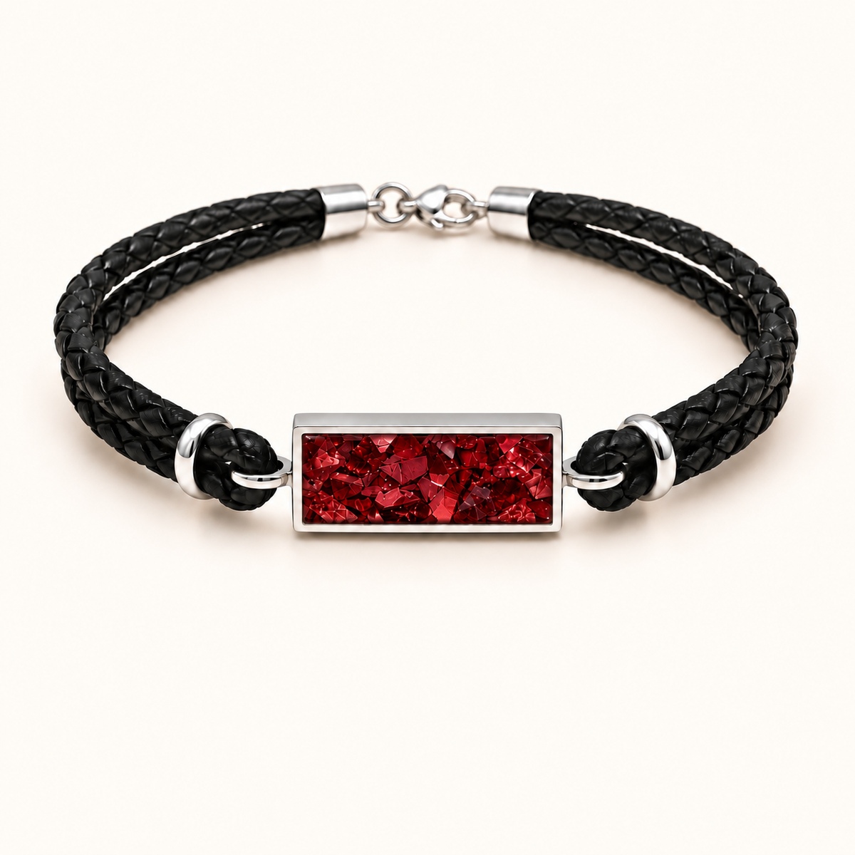 Men’s Double Braid Leather Memorial Ashes Bracelet