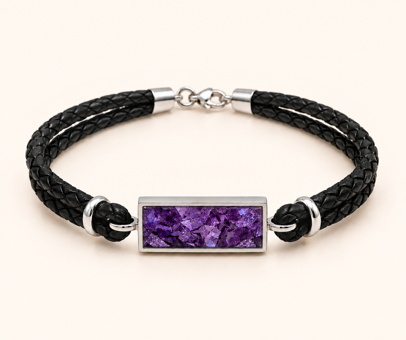 Men’s Double Braid Leather Memorial Ashes Bracelet