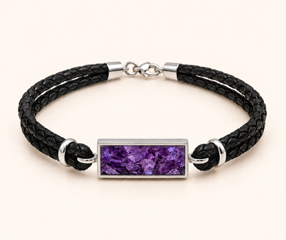 Men’s Double Braid Leather Memorial Ashes Bracelet