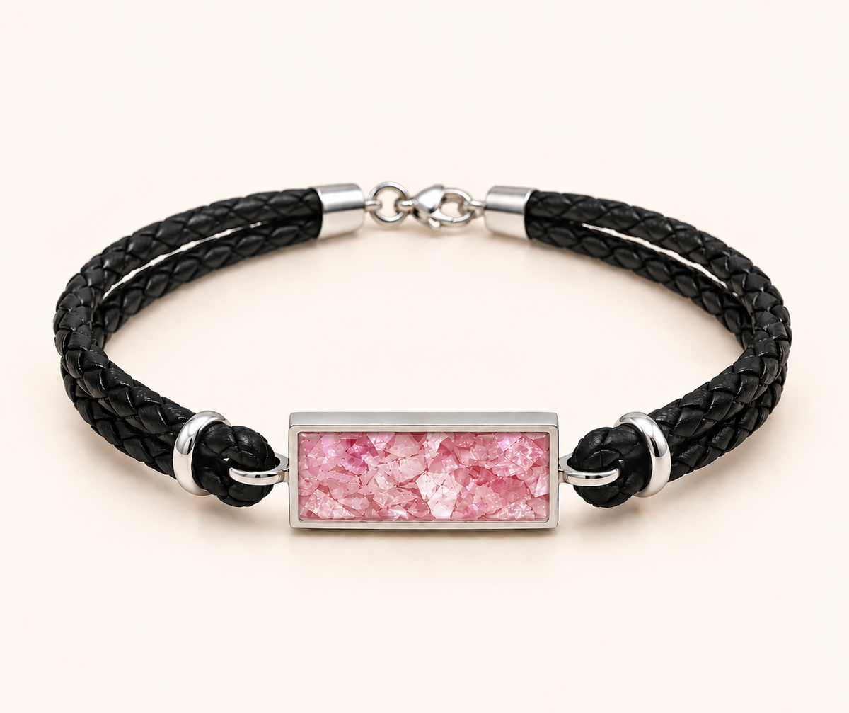 Men’s Double Braid Leather Memorial Ashes Bracelet
