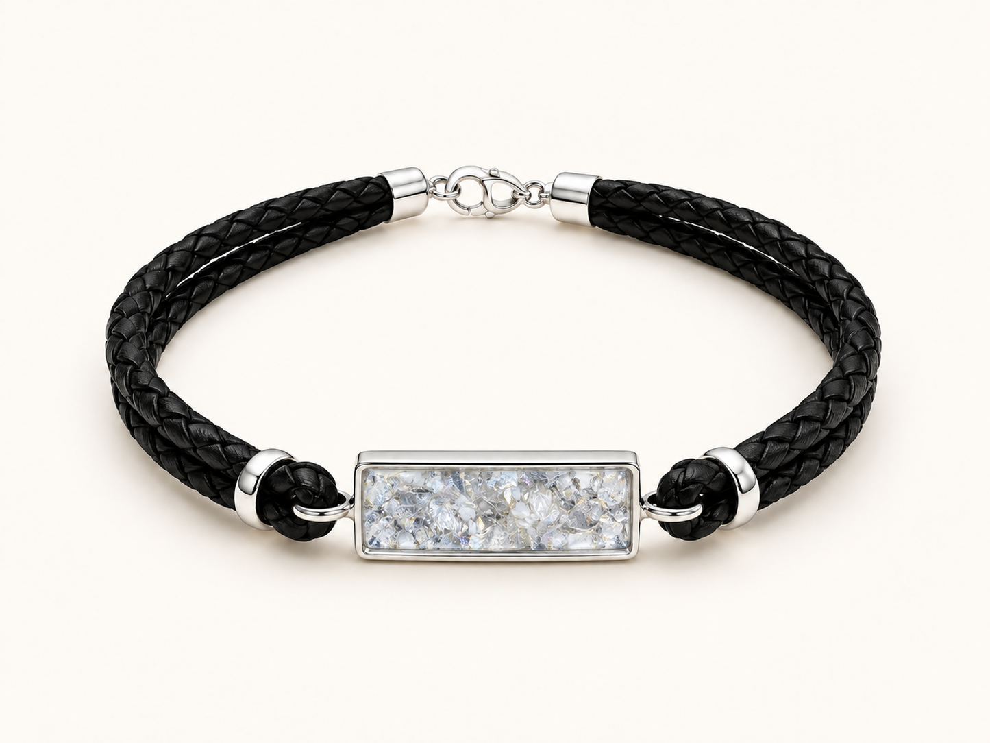 Men’s Double Braid Leather Memorial Ashes Bracelet