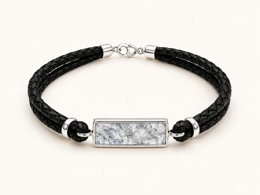 Men’s Double Braid Leather Memorial Ashes Bracelet