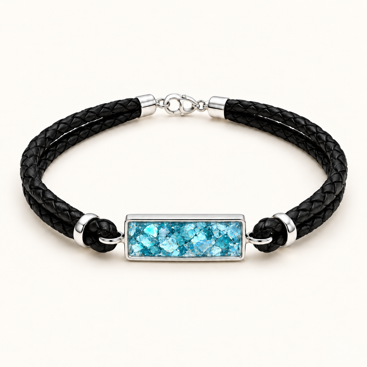 Men’s Double Braid Leather Memorial Ashes Bracelet