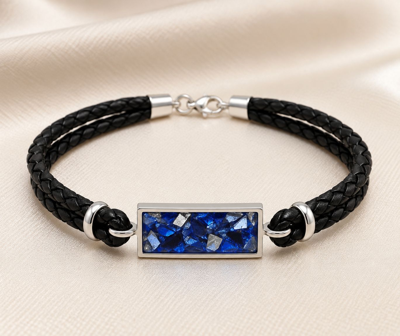 Men’s Double Braid Leather Memorial Ashes Bracelet